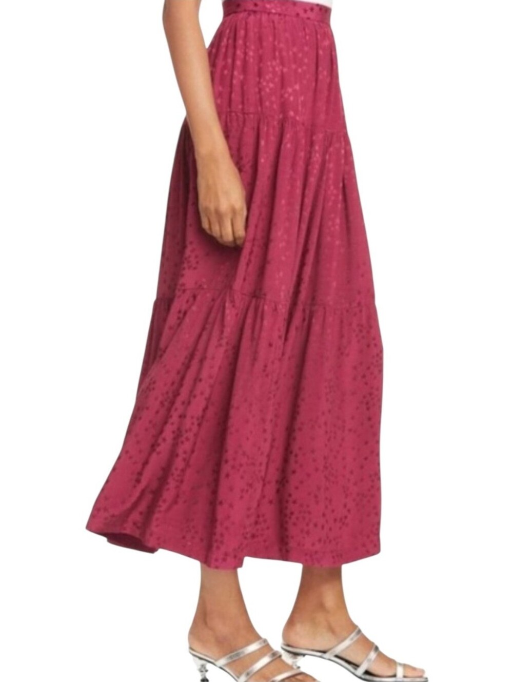 Staud Leo in Raspberry Star Pattern Tiered Maxi Skirt Size XS